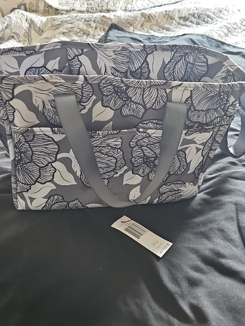 Vera Bradley Gray Floral Tote Bag with Dual Handles